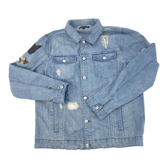 Jay Walker Distressed Denim Jacket Customized With Patches Womens Large - Picture 15 of 15
